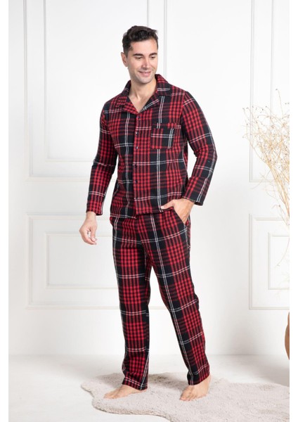 Mecit 2950 Kırmızı Ekoseli Büyük Beden Kışlık Erkek Pijama Takımı