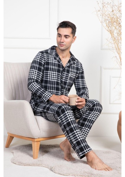 Mecit 2950 Beyaz Ekoseli Büyük Beden Kışlık Erkek Pijama Takımı