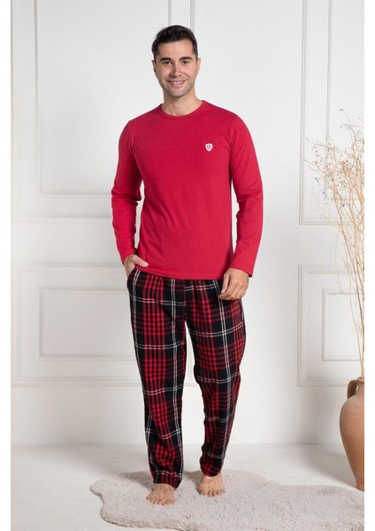 Mecit 3081 Kırmızı Ekoseli Büyük Beden Erkek Pijama Takımı