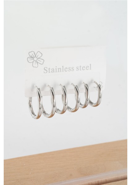 Kadın 316 L Çelik Anti Alerjenik Damla Model 3 Boy 1.8cm / 2.2 cm /2.5 cm Klipsli 6'lı Set Küpe