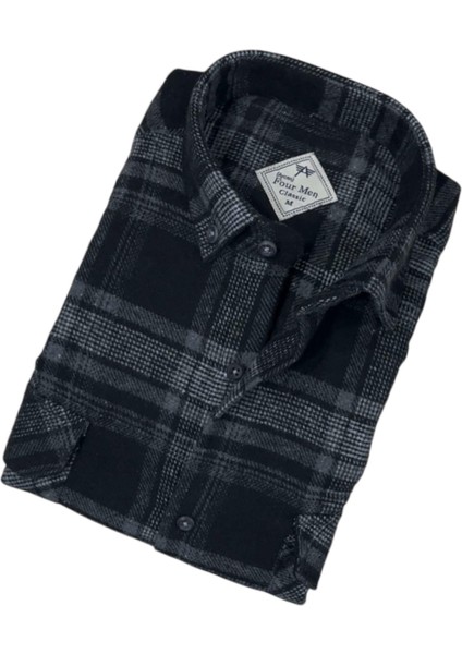 Kışlık Pamuklu Kapaklı Çift Cepli Uzun Kollu Erkek Oduncu Gömlek (Regular Kalıp)