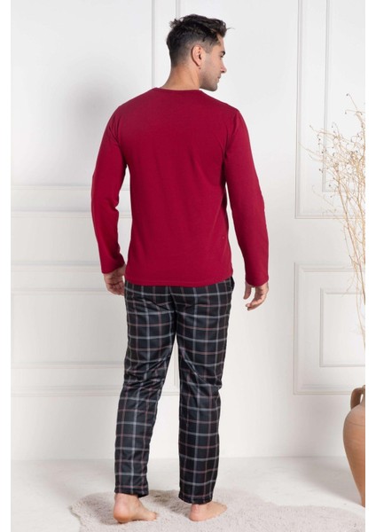 Mecit 3050 Bordo Ekoseli Erkek Büyük Beden Pijama Takımı