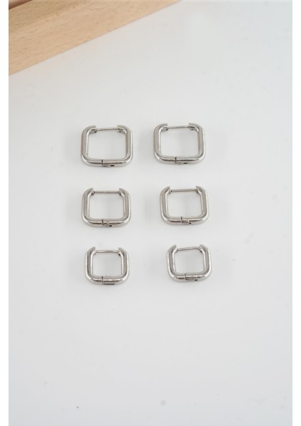 Kadın 316 L Çelik Anti Alerjenik Kare Model 3 Boy 1.8cm / 2.2 cm /2.5 cm Klipsli 6'lı Set Küpe fiyatları