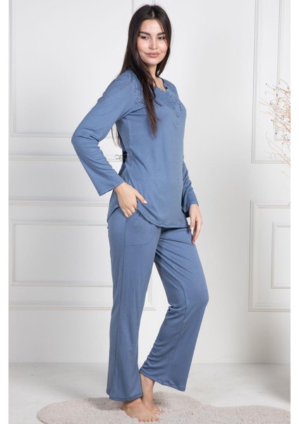 Mecit 6104 İndigo Kadın Büyük Beden Pijama Takımı