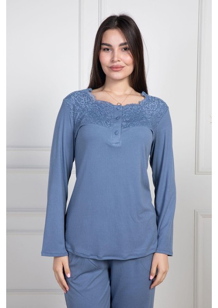 Mecit 6104 İndigo Kadın Büyük Beden Pijama Takımı fırsatları