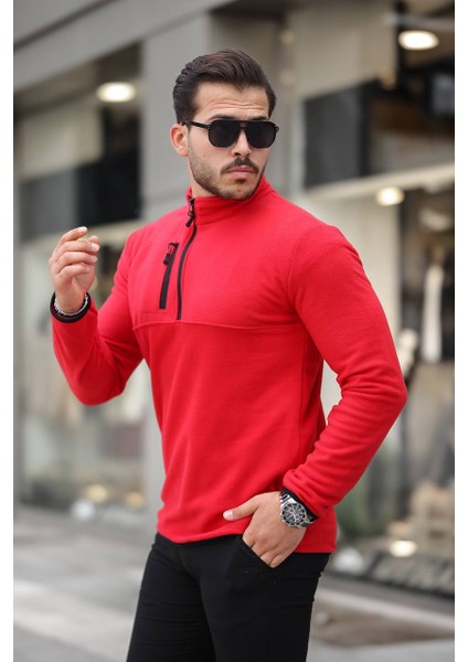 Yarım Fermuar Polar Kırmızı modelleri