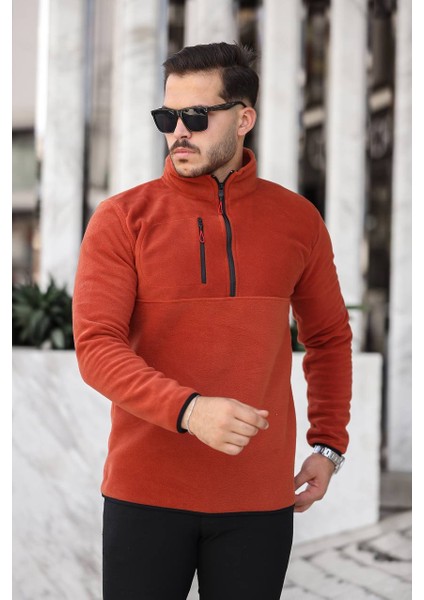 Yarım Fermuar Polar Kiremit