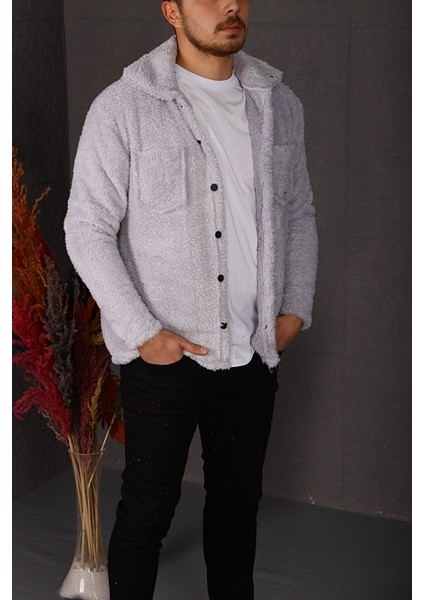 Peluş Ceket Açık Gri modelleri