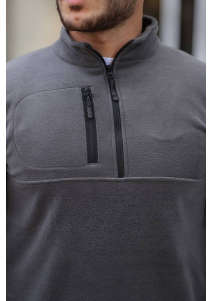 Yarım Fermuar Polar Koyu Gri modelleri