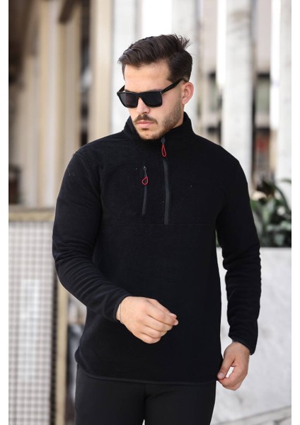 Yarım Fermuar Polar Siyah