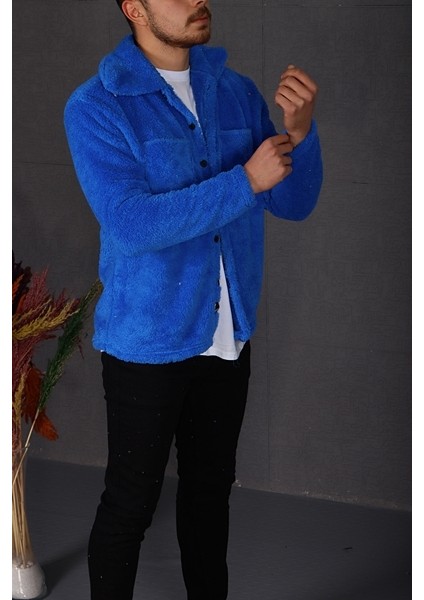 Peluş Ceket Mavi modelleri
