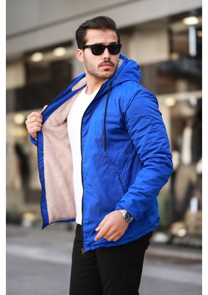 Tmb Kürklü Kapşonlu Mont Saks Mavi