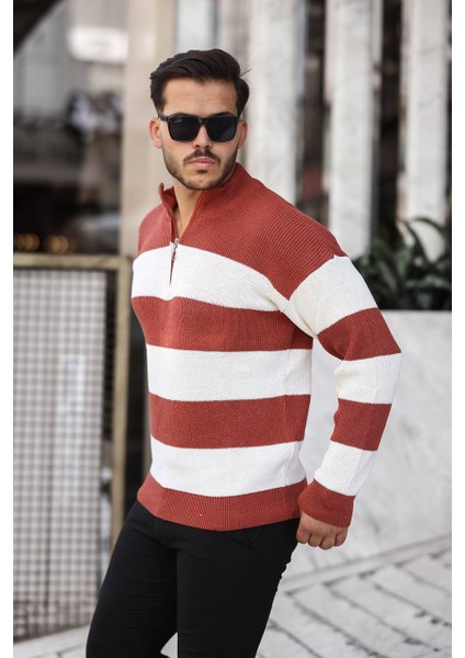 Parçalı Selanik Yarım Fermuar Kazak Kiremit fiyatları