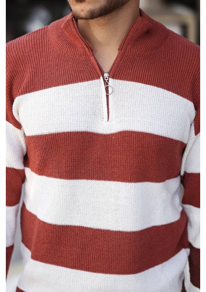 Parçalı Selanik Yarım Fermuar Kazak Kiremit modelleri