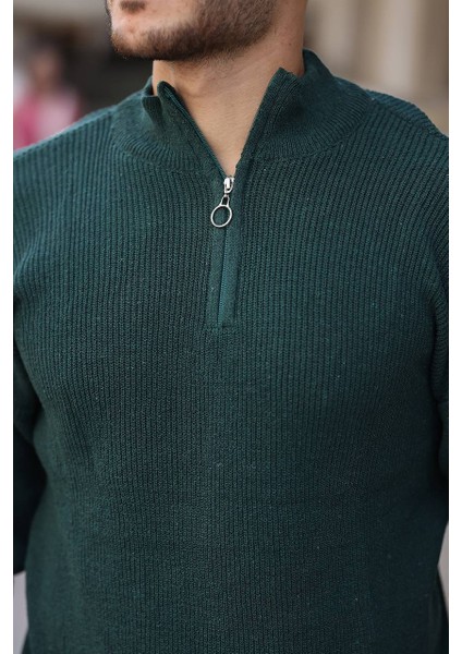 Selanik Yarım Fermuar Kazak Zümrüt Yeşili modelleri