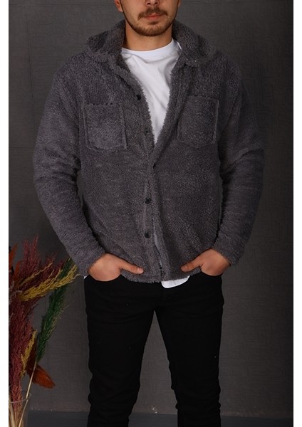 Peluş Ceket Koyu Gri