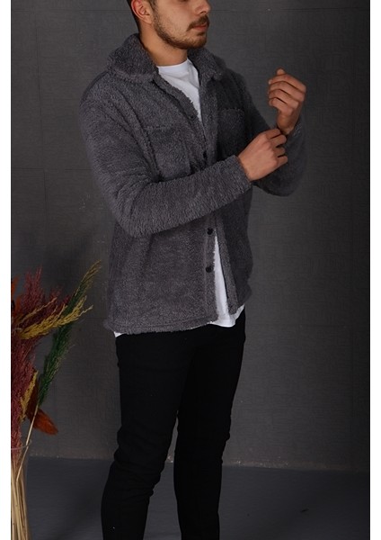 Peluş Ceket Koyu Gri modelleri