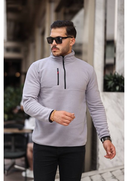 Yarım Fermuar Polar Gri