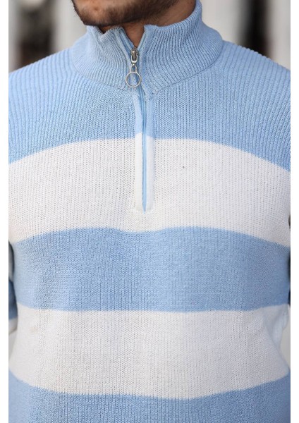 Parçalı Selanik Yarım Fermuar Kazak Bebe Mavi modelleri