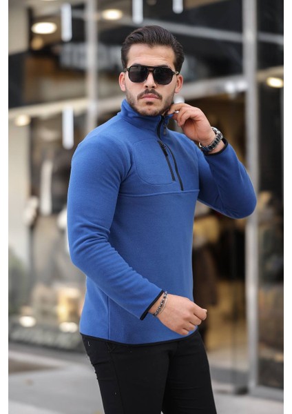 Yarım Fermuar Polar Saks Mavi modelleri