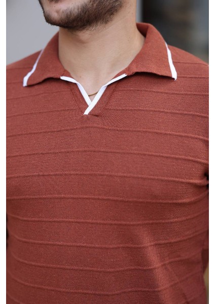 Tmb Hemşire Yaka Şeritli Triko Kazak Kiremit modelleri