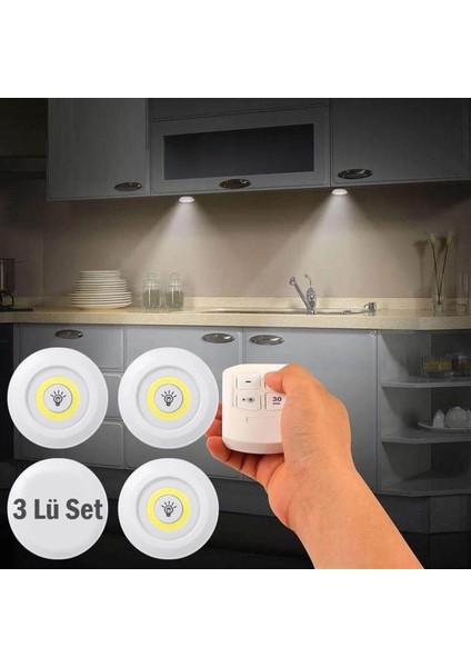 Uzaktan Kumandalı Yapışkanlı Kablosuz Pilli LED 3’lü (4767) - MCT9108-3588