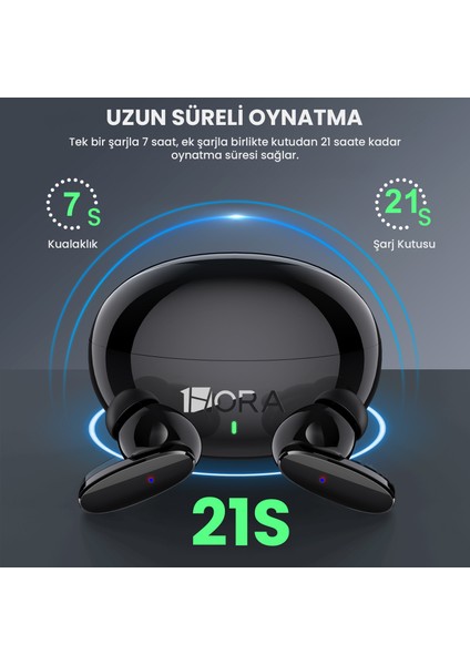 AUT205 Tws Bluetooth Kulaklık HT22 - Oval Tasarım - Kablosuz - Şarj Kutulu - Ios ve Android Uyumlu - Stereo Ses - Black