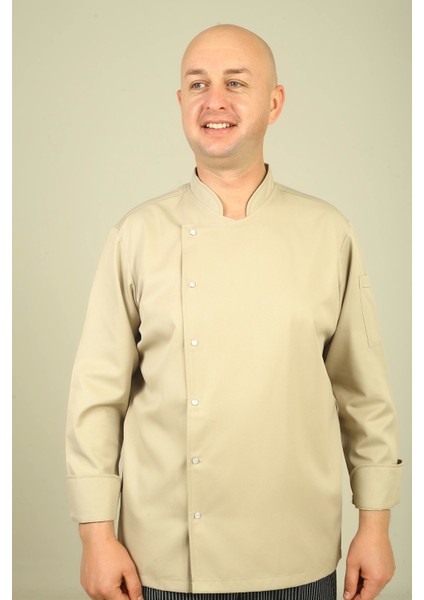 Bej Gabardin Kumaş Erkek Aşçı Ceketi