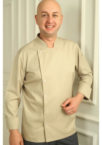 Bej Gabardin Kumaş Erkek Aşçı Ceketi
