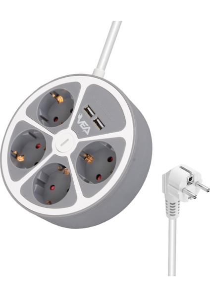 4'lü 2 Usb'li Anahtarlı 1.5 Metre Grup Priz VE-G604YU (4767) - MCT1291-1708