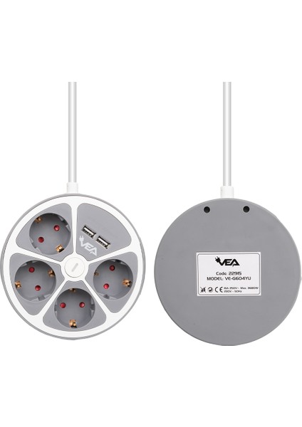 4'lü 2 Usb'li Anahtarlı 1.5 Metre Grup Priz VE-G604YU (4767) - MCT1291-1708