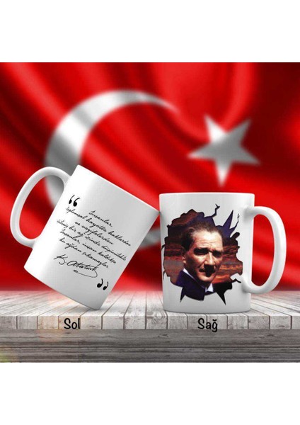 Asil Hediyelik Mustafa Kemal Atatürk'ün Yan Portresi - Atatürk'ün Sözleri -Kupa Bardak