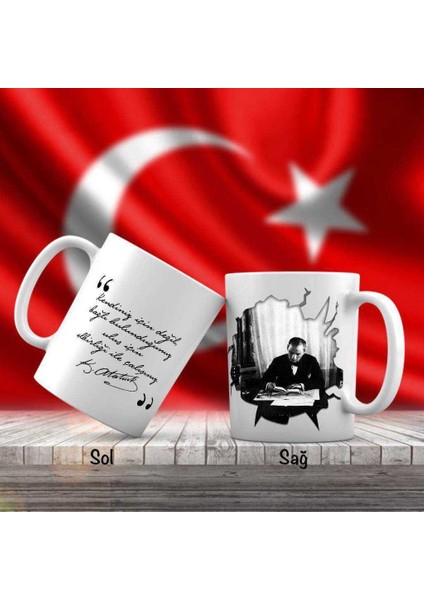 Asil Hediyelik Mustafa Kemal Atatürk Masasında Kitap Okuyor- Atatürk'ün Sözleri -Kupa Bardak