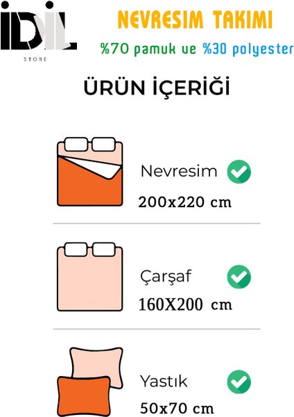 Lüks Dayanıklı Yumuşak Doğal Pamuklu Çift Kişilik Nevresim Takımı + Lastikli Çarşaf +Yastık kılıflı