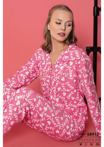 Renk ve Desen Seçenekli Dokuma Kumaş Önden Düğmeli Kadın Pijama Takımı 69751