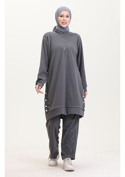 Astana Kumaş Tunik Pantolon Ikili Takım 0552-02 Gri