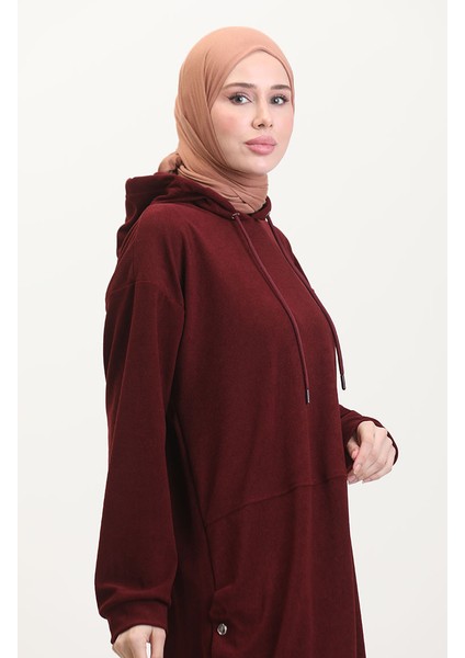 Astana Kumaş Kapüşonlu Tunik Pantolon Ikili Takım 0553-04 Bordo modelleri