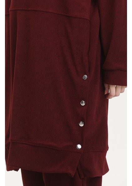 Astana Kumaş Kapüşonlu Tunik Pantolon Ikili Takım 0553-04 Bordo fırsatları