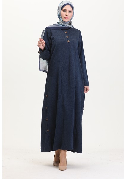 Büyük Beden Düğme Detaylı Elbise 0533-05 Lacivert fiyatları