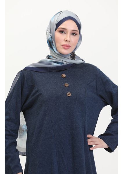 Büyük Beden Düğme Detaylı Elbise 0533-05 Lacivert modelleri