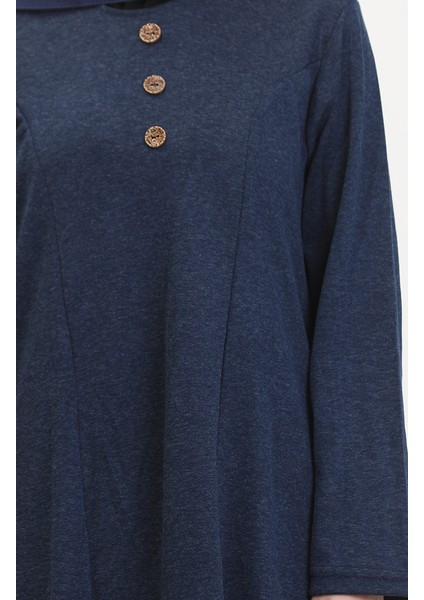 Büyük Beden Düğme Detaylı Elbise 0533-05 Lacivert fırsatları