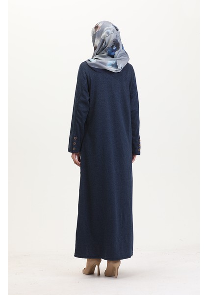 Büyük Beden Düğme Detaylı Elbise 0533-05 Lacivert indirimleri