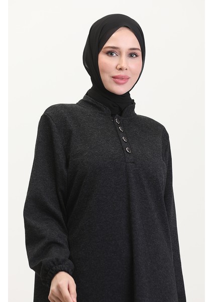 Kolu Lastikli Düğmeli Elbise 0546-02 Siyah modelleri
