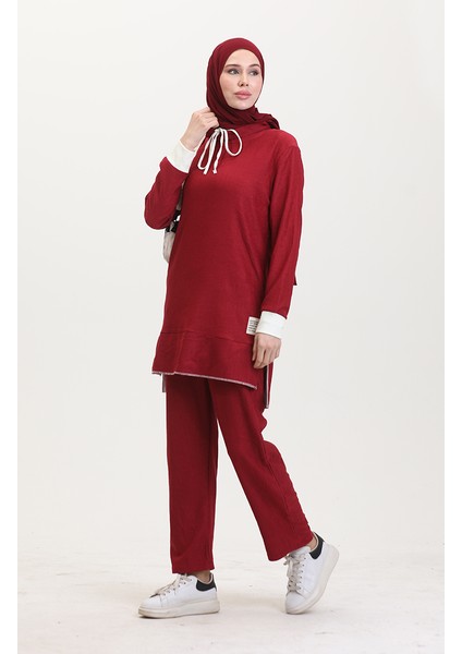Yarım Boğazlı Tunik Pantolon Ikili Takım 0548-03 Bordo