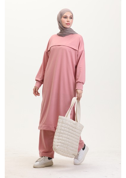 Iki Iplik Tunik Pantolon Ikili Takım 0549-01 Gül Kurusu