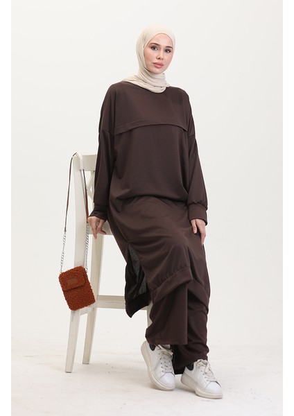 Iki Iplik Tunik Pantolon Ikili Takım 0549-02 Kahverengi