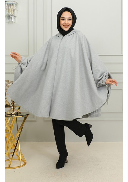 Kapüşonlu Kaşe Panço 0505-05 Gri fiyatları