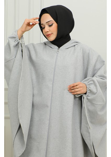 Kapüşonlu Kaşe Panço 0505-05 Gri modelleri