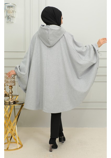 Kapüşonlu Kaşe Panço 0505-05 Gri fırsatları