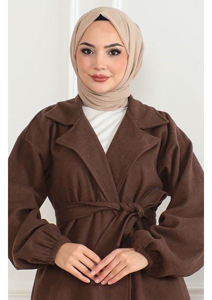 Kemerli Kaşe Kaban 2059-03 Kahverengi